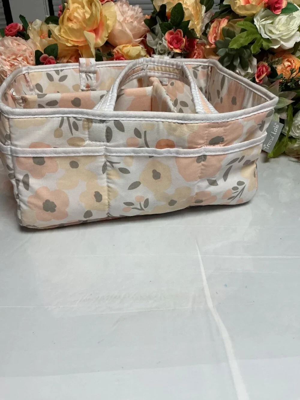 Trend Lab Floral Diaper Caddy Nursery Organizer Removable Dividers